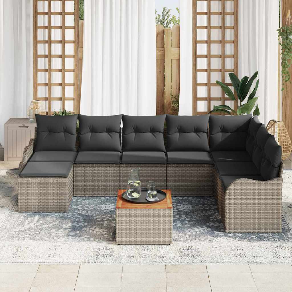 Havesofa Sæt med opbevaring 9 pcs Grå polyrattan