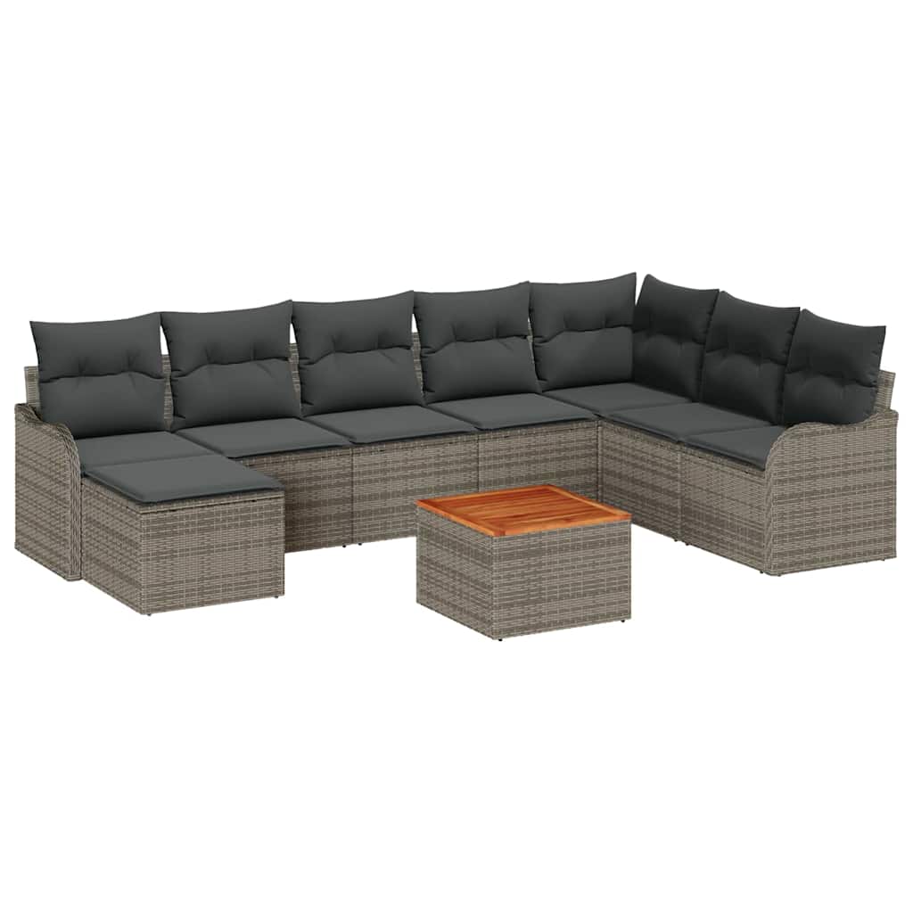 Havesofa Sæt med opbevaring 9 pcs Grå polyrattan