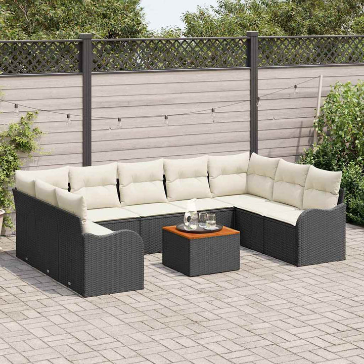Havesofa Sæt med opbevaring 10 pcs Sort og Cream polyrattan