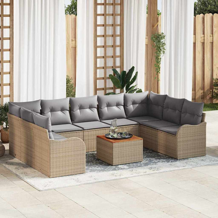 Havesofa Sæt med opbevaring 10 pcs Beige og lys grå polyrattan