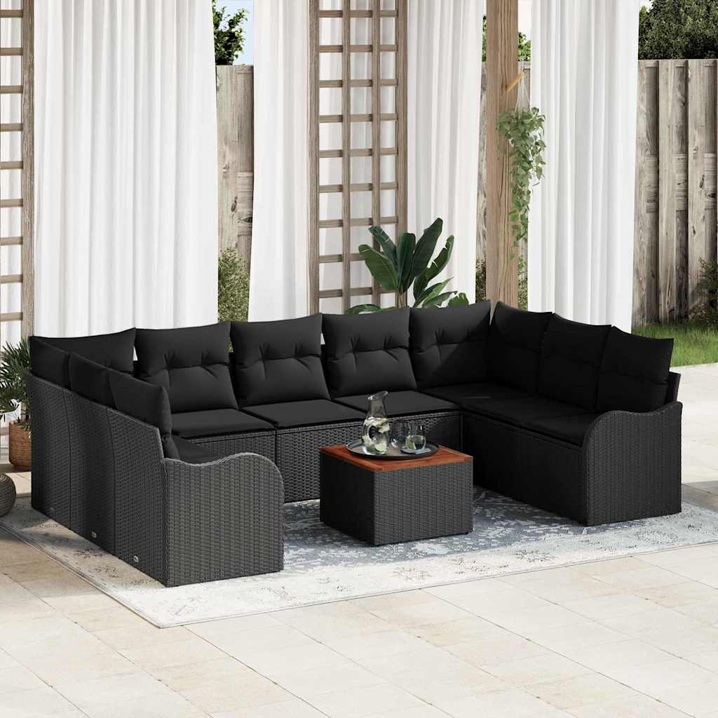 Havesofa Sæt med opbevaring 10 pcs Sort polyrattan