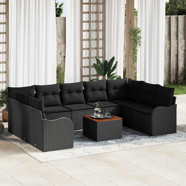 Havesofa Sæt med opbevaring 10 pcs Sort polyrattan