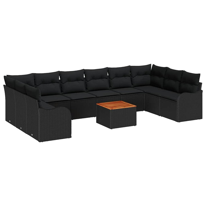 Havesofa Sæt med opbevaring 10 pcs Sort polyrattan