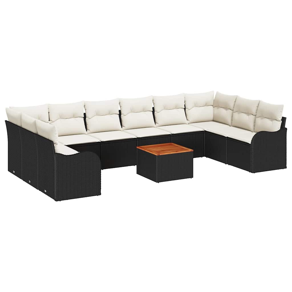 Havesofa Sæt med opbevaring 11 pcs Sort og Cream polyrattan