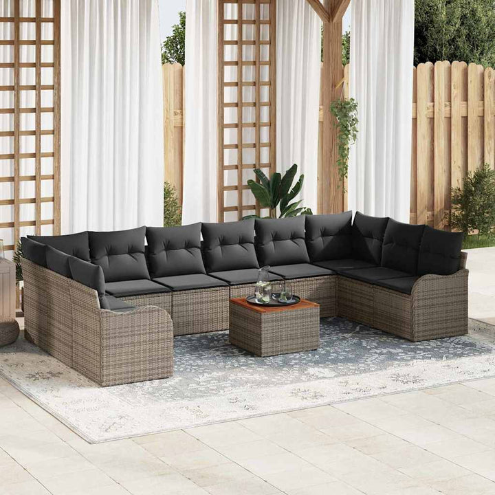 Havesofa Sæt med opbevaring 11 pcs Grå polyrattan