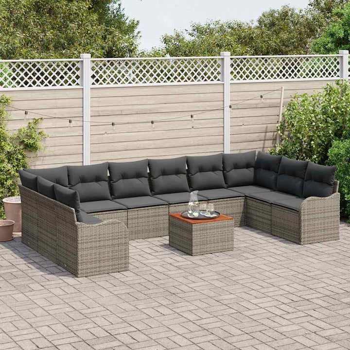 Havesofa Sæt med opbevaring 11 pcs Grå polyrattan