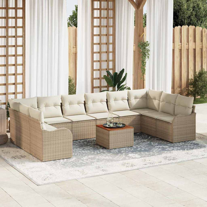 Havesofa Sæt med opbevaring 11 pcs Beige og creme polyrattan