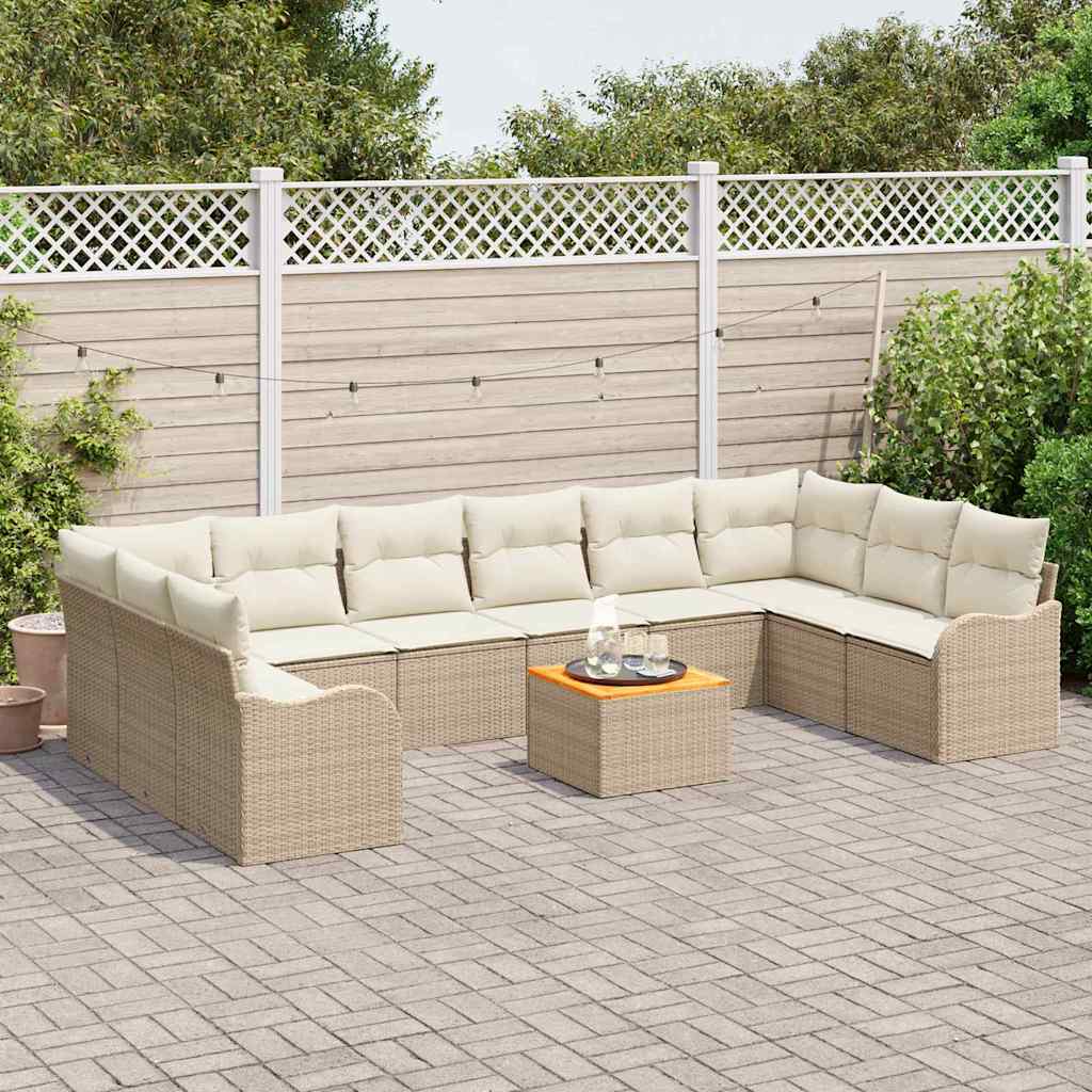 Havesofa Sæt med opbevaring 11 pcs Beige og creme polyrattan