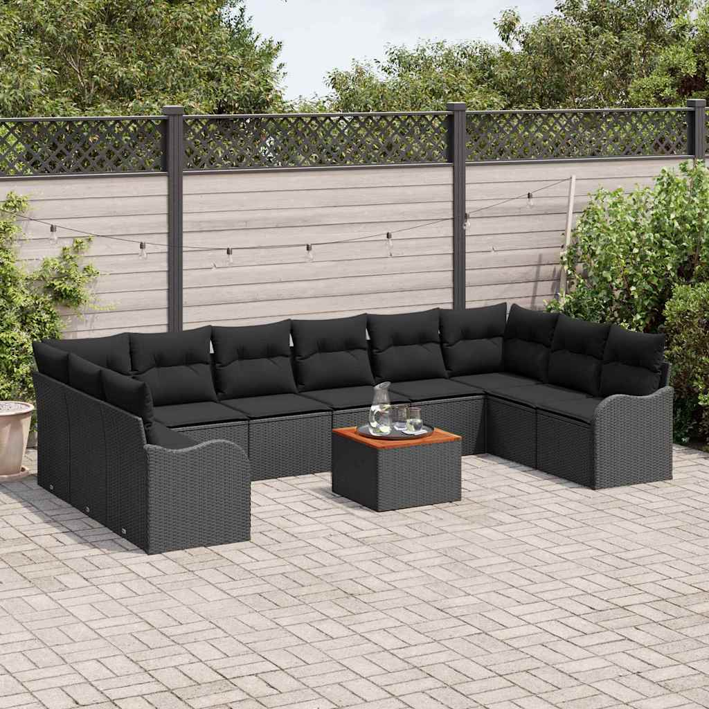 Havesofa Sæt med opbevaring 11 pcs Sort polyrattan