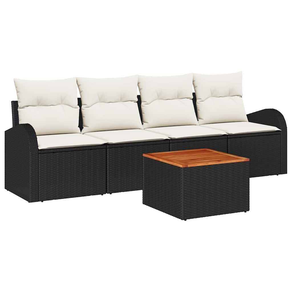Havesofa Sæt med opbevaring 5 pcs Sort og Cream polyrattan