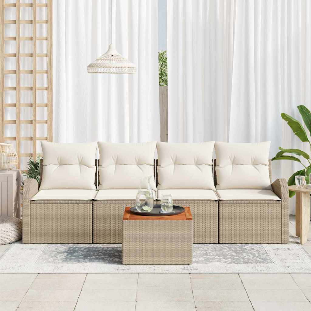 Havesofa Sæt 5 stk. Beige og creme polyrattan