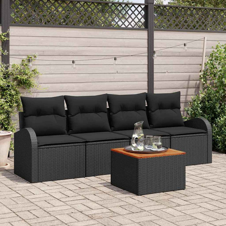 Havesofa Sæt med opbevaring 5 pcs Sort polyrattan