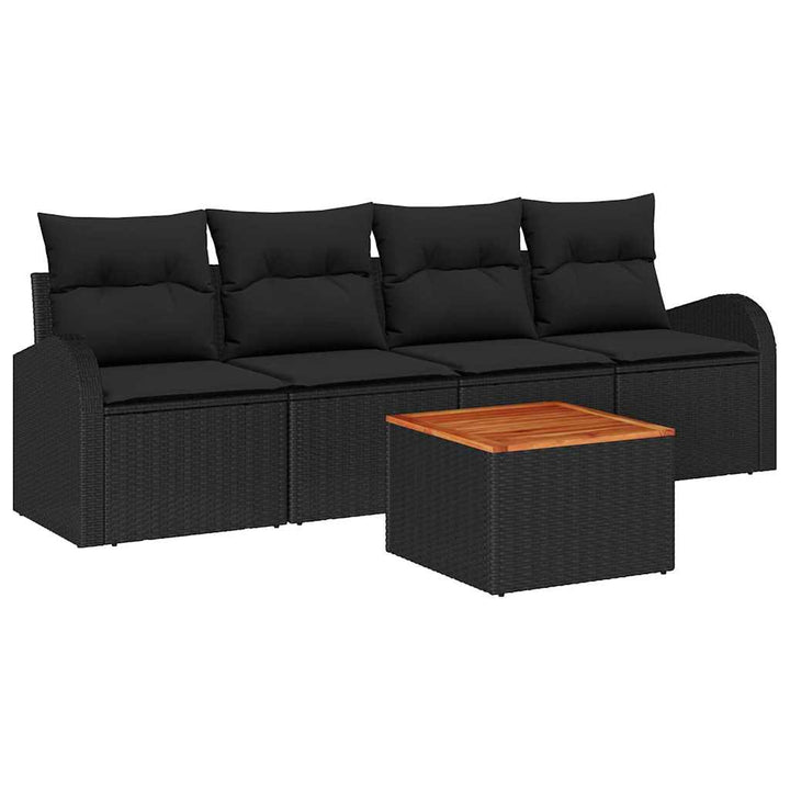 Havesofa Sæt med opbevaring 5 pcs Sort polyrattan