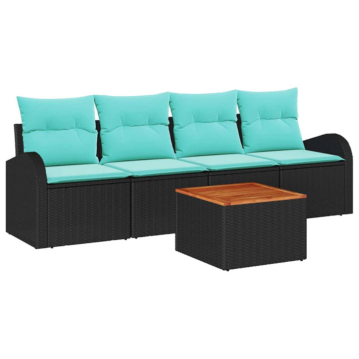Havesofa Sæt med opbevaring 5 pcs Sort og turkis polyrattan