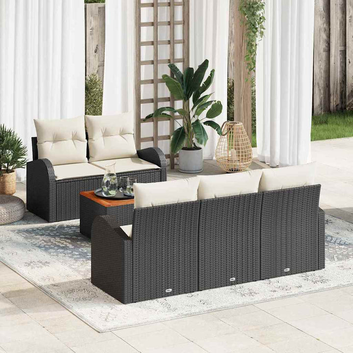 Havesofa Sæt med opbevaring 6 pcs Sort og Cream polyrattan