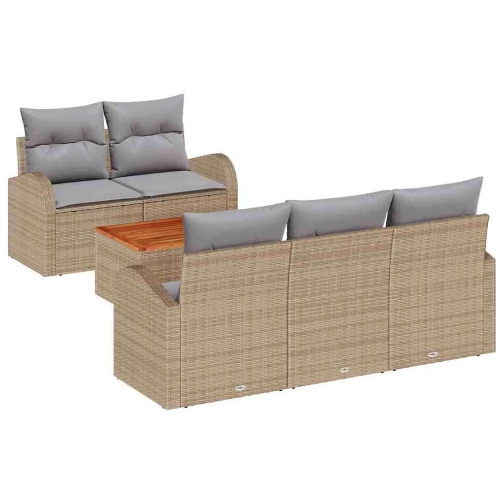 Havesofa Sæt med opbevaring 6 pcs Beige og lys grå polyrattan