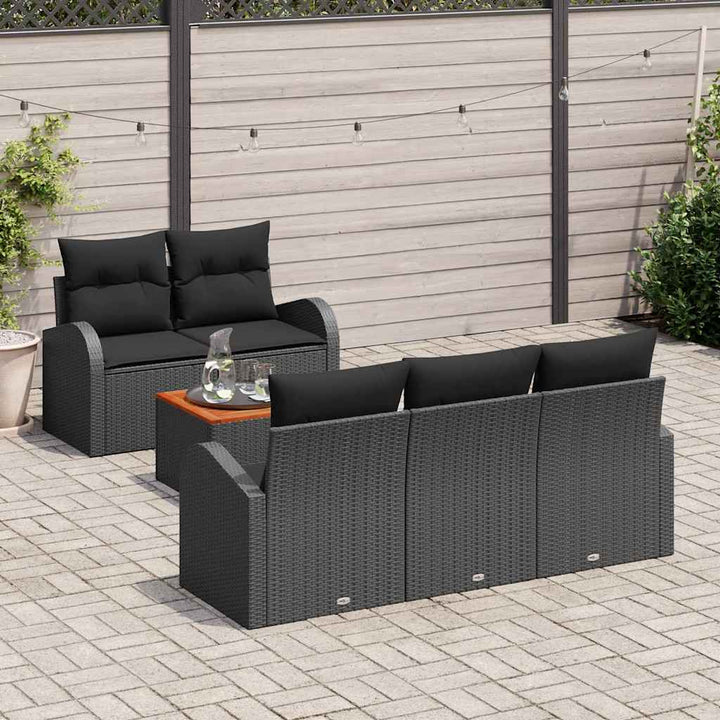 Havesofa Sæt med opbevaring 6 pcs Sort polyrattan
