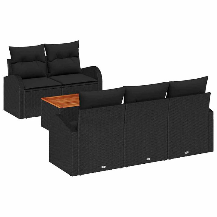 Havesofa Sæt med opbevaring 6 pcs Sort polyrattan