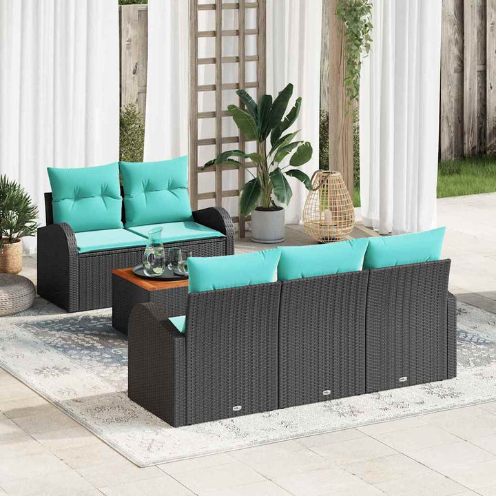Havesofa Sæt med opbevaring 6 pcs Sort og turkis polyrattan