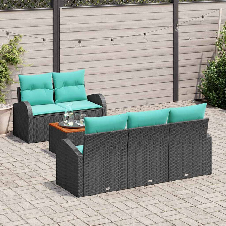 Havesofa Sæt med opbevaring 6 pcs Sort og turkis polyrattan