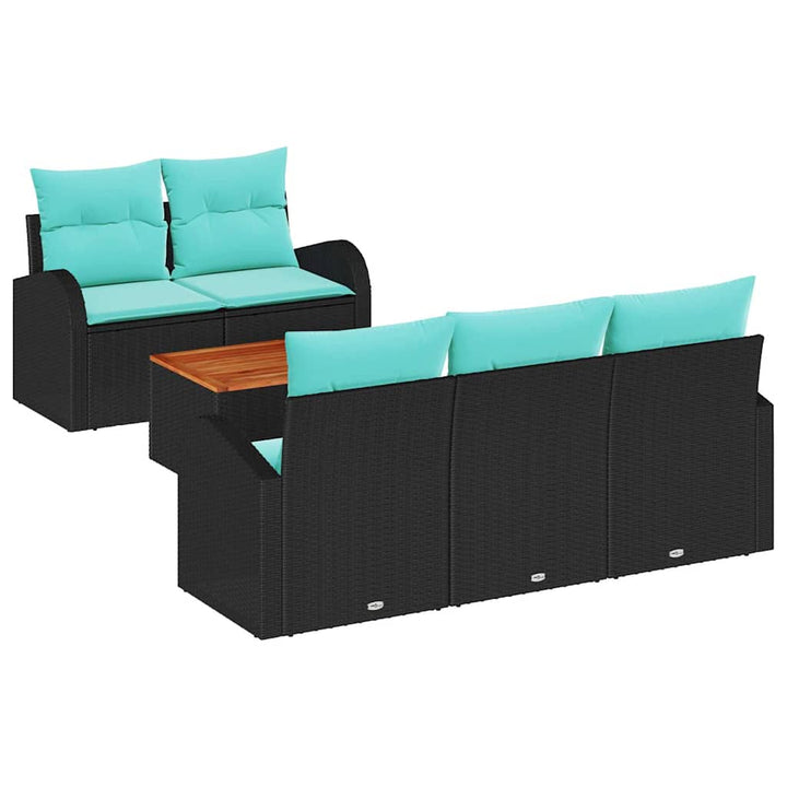 Havesofa Sæt med opbevaring 6 pcs Sort og turkis polyrattan