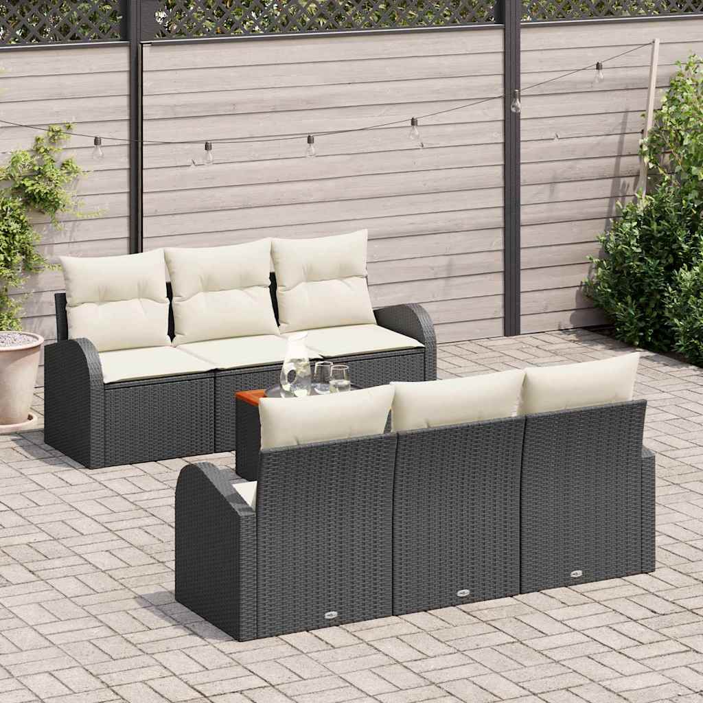 Havesofa Sæt med opbevaring 7 pcs Sort og Cream polyrattan