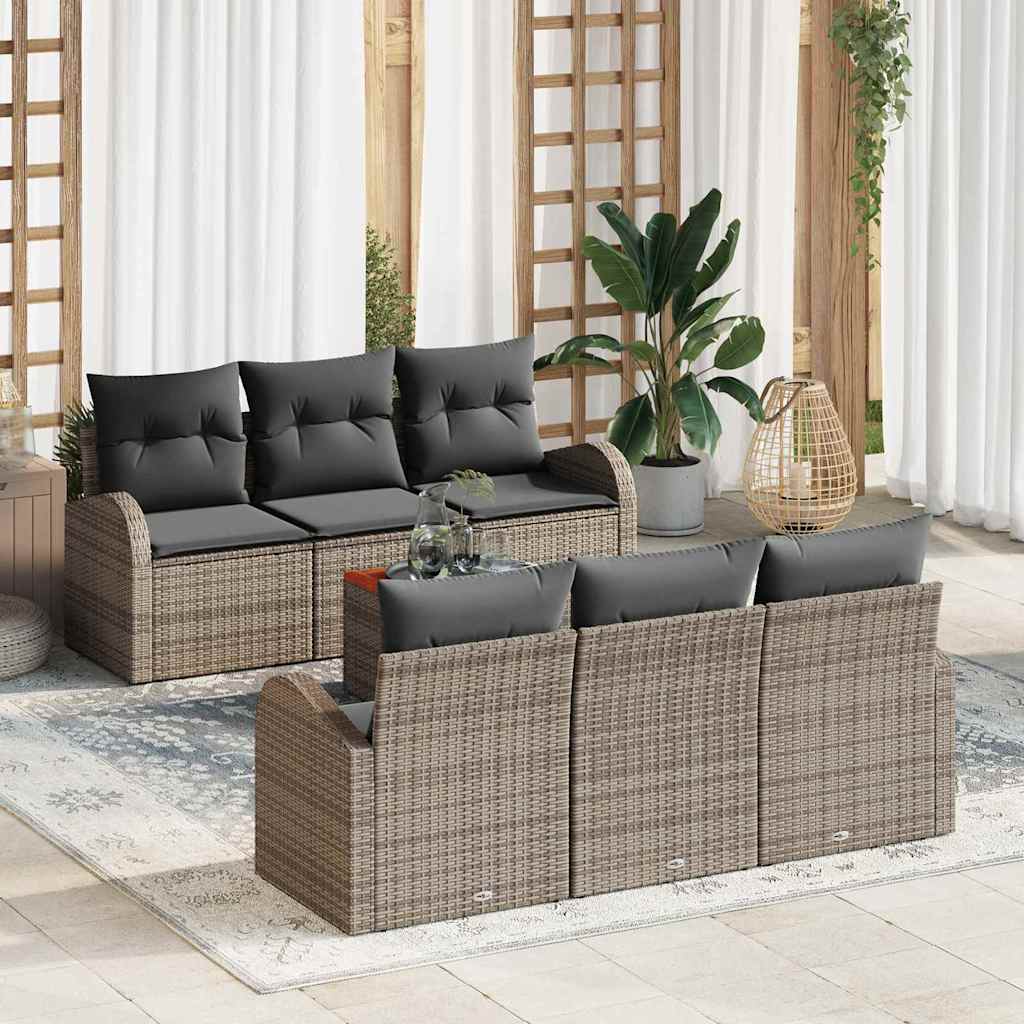 Havesofa Sæt med opbevaring 7 pcs Grå polyrattan