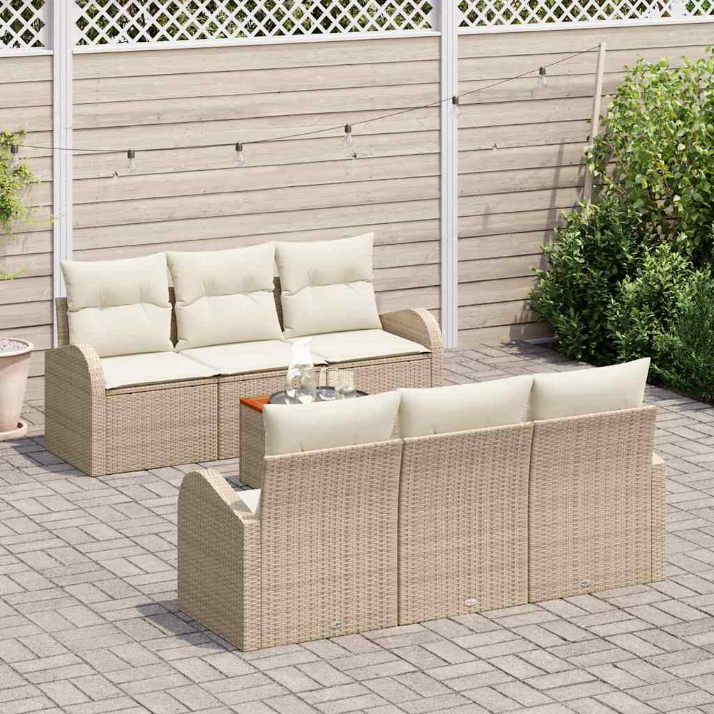Havesofa Sæt 7 stk. Beige og creme polyrattan