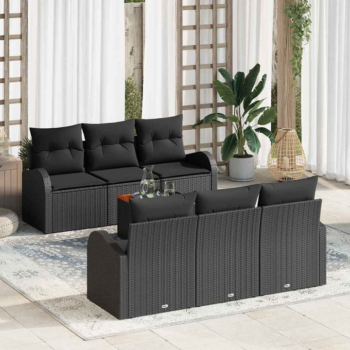 Havesofa Sæt med opbevaring 7 pcs Sort polyrattan