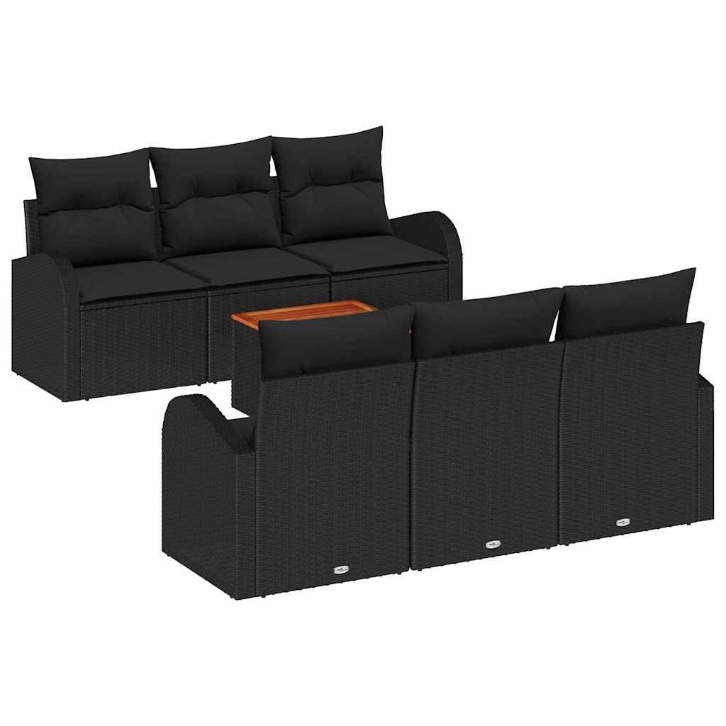 Havesofa Sæt med opbevaring 7 pcs Sort polyrattan