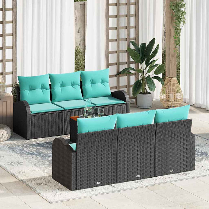 Havesofa Sæt med opbevaring 7 pcs Sort og turkis polyrattan