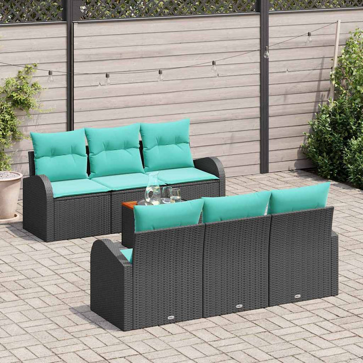 Havesofa Sæt med opbevaring 7 pcs Sort og turkis polyrattan