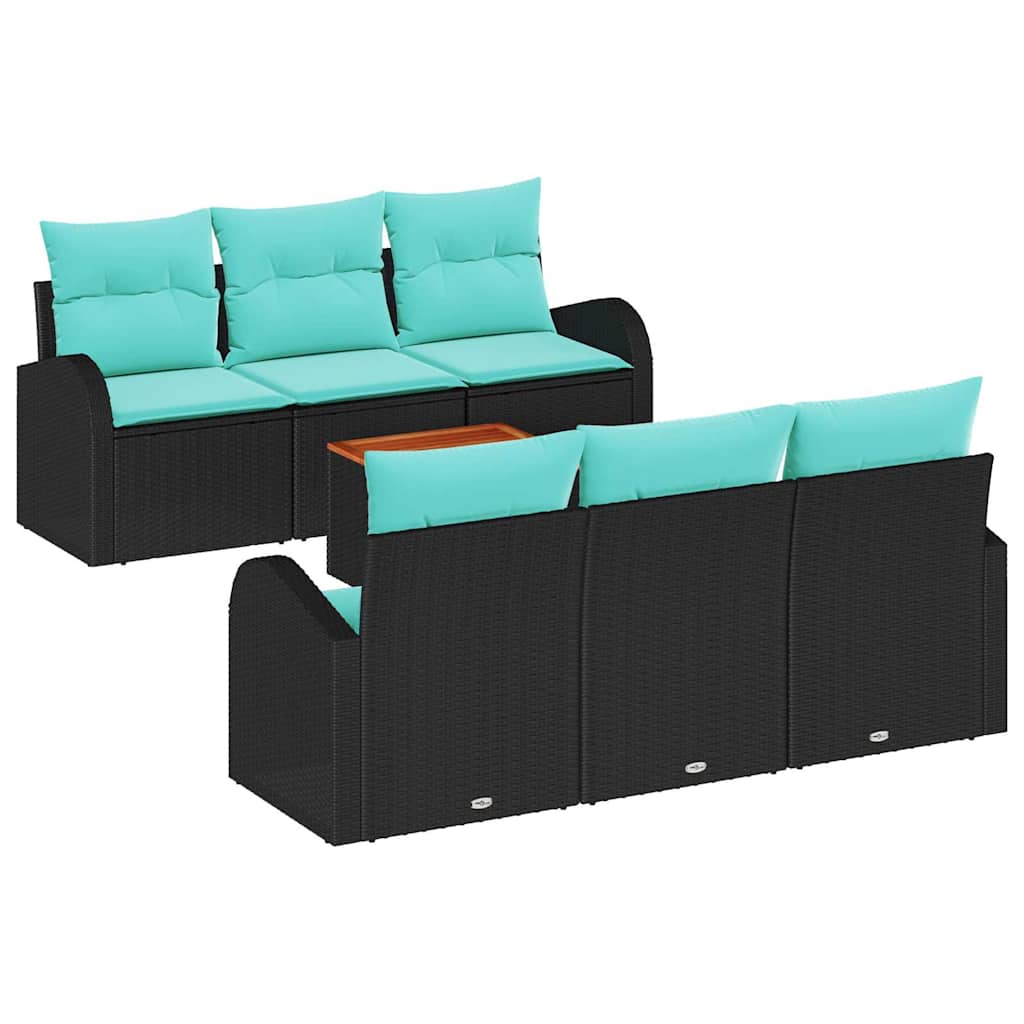 Havesofa Sæt med opbevaring 7 pcs Sort og turkis polyrattan