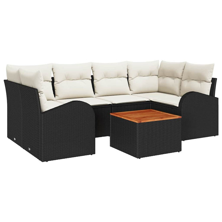 Havesofa Sæt med opbevaring 7 pcs Sort og Cream polyrattan