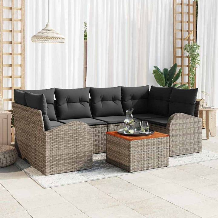 Havesofa Sæt med opbevaring 7 pcs Grå polyrattan