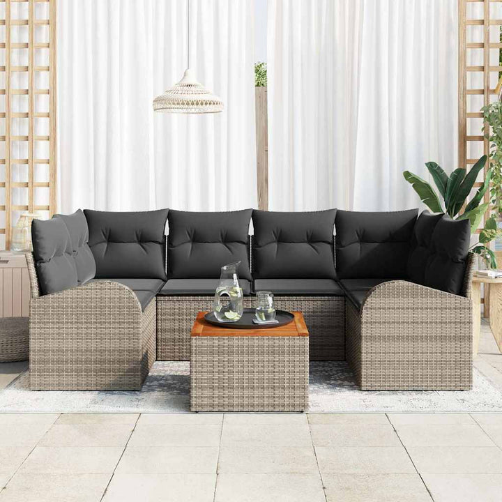 Havesofa Sæt med opbevaring 7 pcs Grå polyrattan