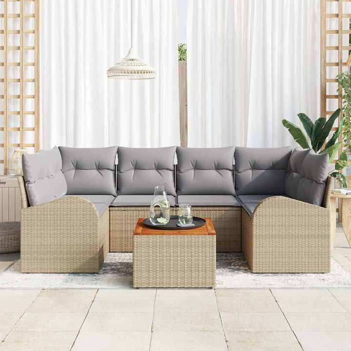 Havesofa Sæt med opbevaring 7 pcs Beige og lys grå polyrattan
