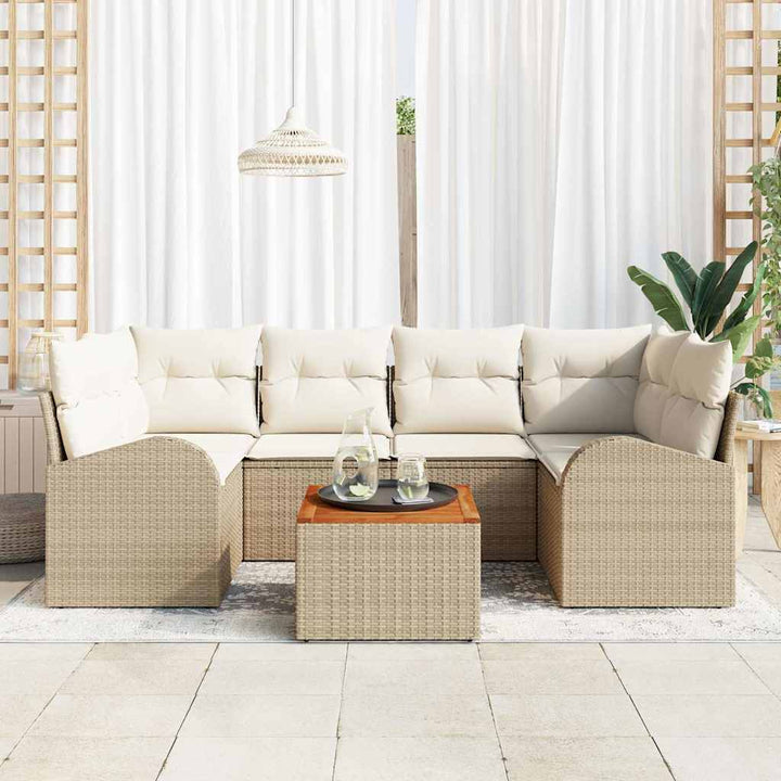Havesofa Sæt 7 stk. Beige og creme polyrattan