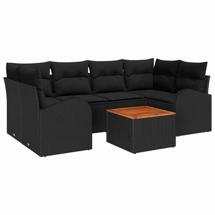 Havesofa Sæt med opbevaring 7 pcs Sort polyrattan