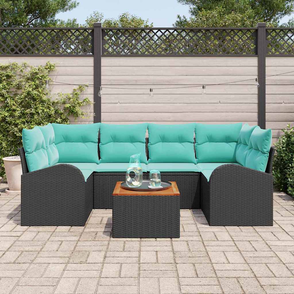 Havesofa Sæt med opbevaring 7 pcs Sort og turkis polyrattan