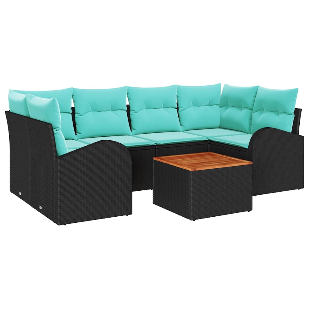 Havesofa Sæt med opbevaring 7 pcs Sort og turkis polyrattan