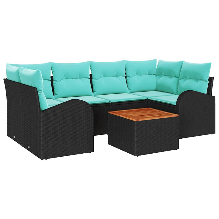 Havesofa Sæt med opbevaring 7 pcs Sort og turkis polyrattan