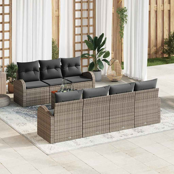Havesofa Sæt med opbevaring 8 pcs Grå polyrattan