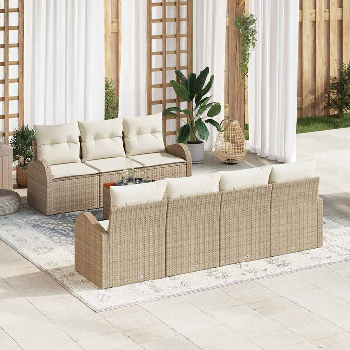 Havesofa Sæt med opbevaring 8 pcs Beige og creme polyrattan