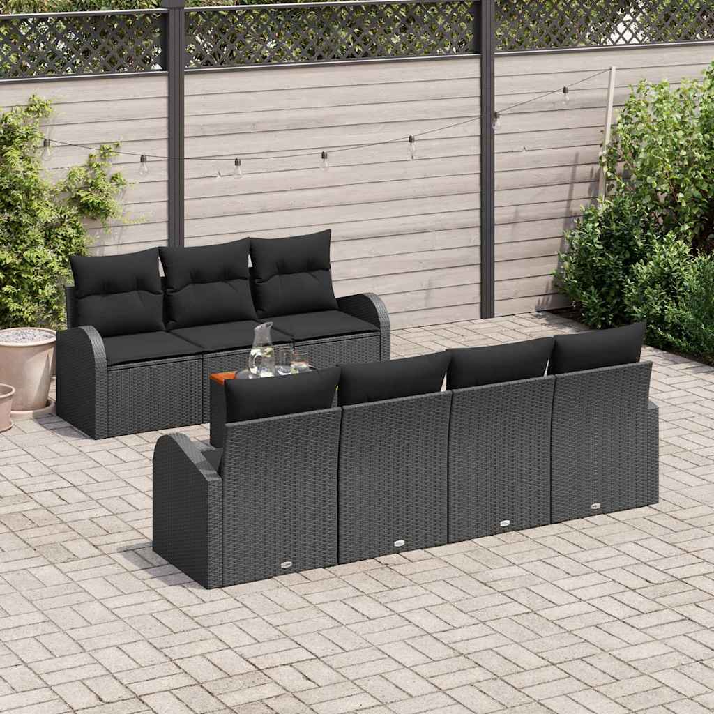 Havesofa Sæt med opbevaring 8 pcs Sort polyrattan