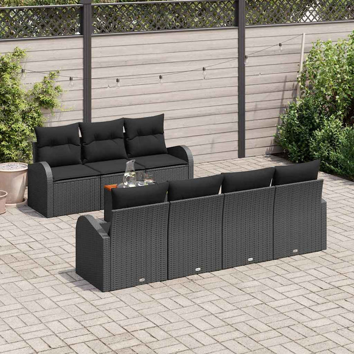 Havesofa Sæt med opbevaring 8 pcs Sort polyrattan