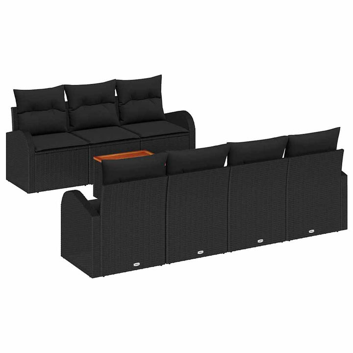 Havesofa Sæt med opbevaring 8 pcs Sort polyrattan