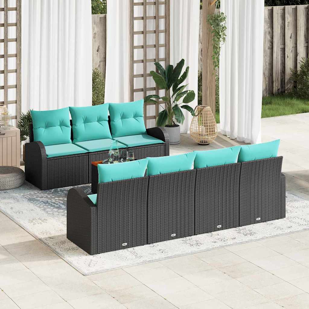 Havesofa Sæt med opbevaring 8 pcs Sort og turkis polyrattan