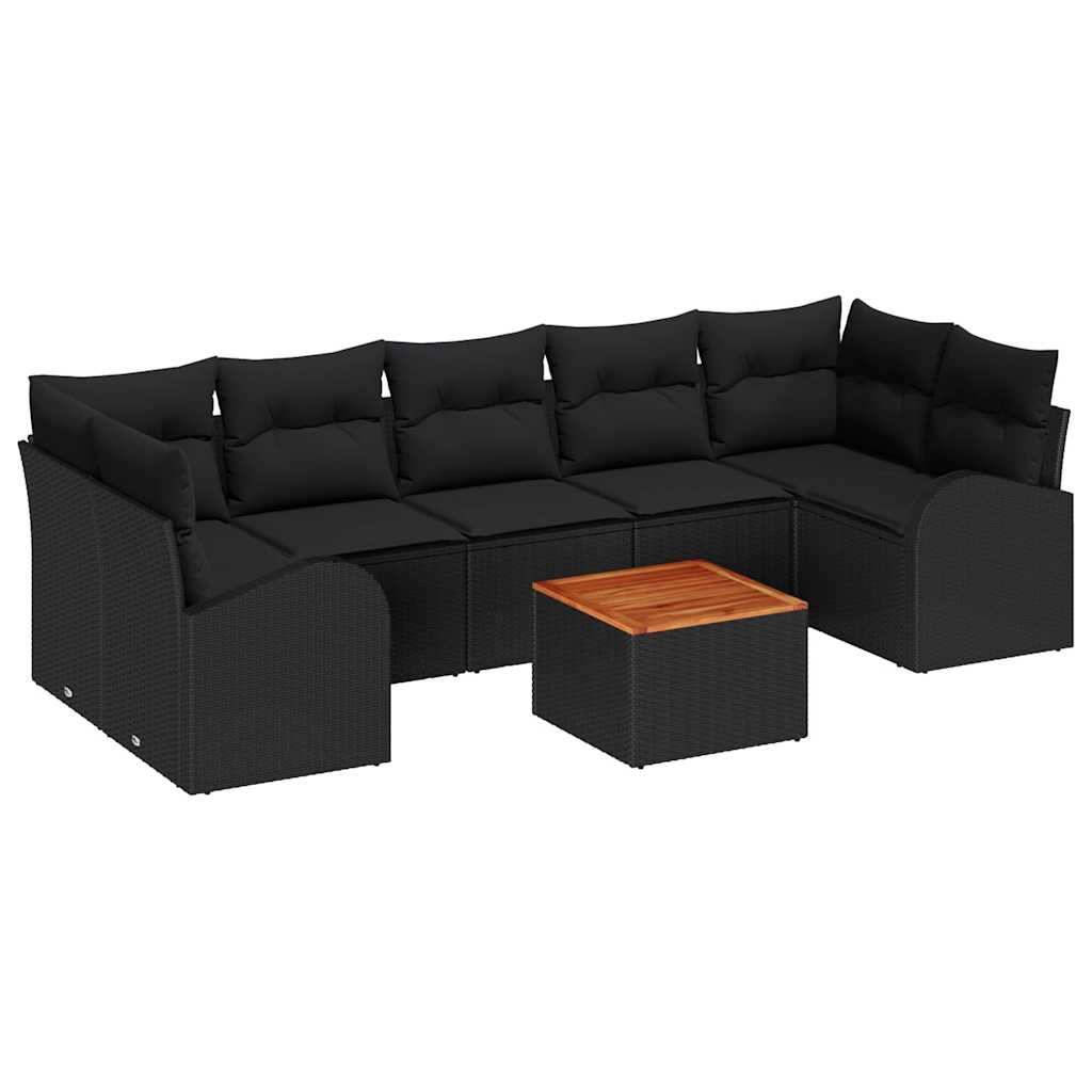 Havesofa Sæt med opbevaring 8 pcs Sort polyrattan