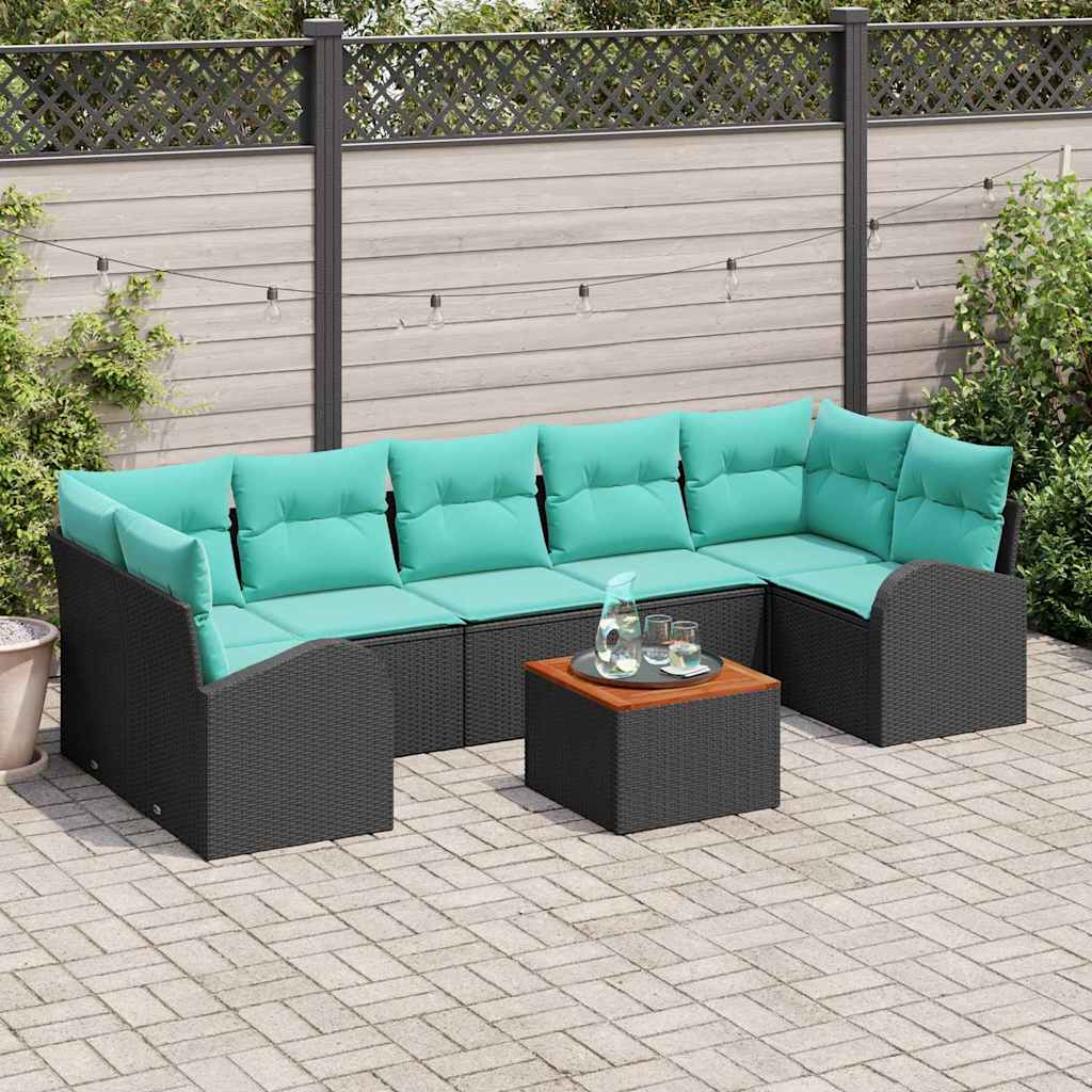 Havesofa Sæt med opbevaring 8 pcs Sort og turkis polyrattan